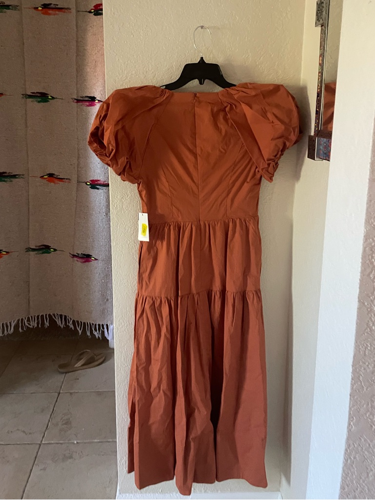 Astr Rust-Orange Puff-Sleeve Tiered Maxi Dress
